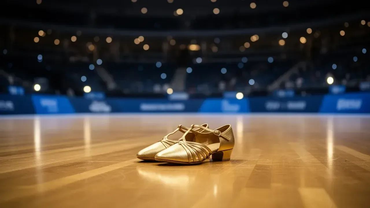 Czy taniec to sport? Taniec sportowy jako dyscyplina i forma aktywności Profesjonalne obuwie na parkiecie ilustrujące czy taniec to sport w kontekście rywalizacji.