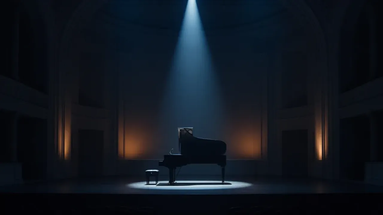 Hania Rani koncert Warszawa: bilety, live, festival ensemble present Warsaw Scena koncertowa z fortepianem przygotowana na Hania Rani koncert Warszawa w eleganckim wnętrzu.