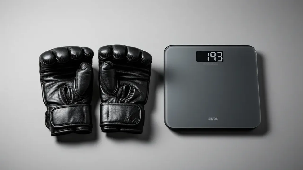 Kategorie wagowe mma: Zasady walki i limity w UFC oraz KSW Profesjonalny sprzęt sportowy do MMA obok cyfrowej wagi jako ilustracja przedstawiająca kategorie wagowe mma.