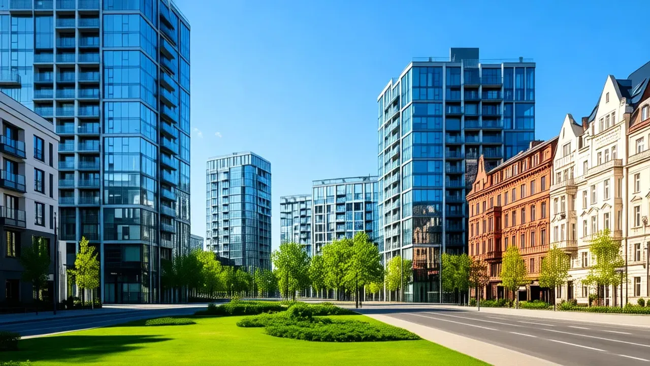 Najlepsze dzielnice Warszawy 2025: Jaka dzielnica Warszawy do zamieszkania? Widok na nowoczesną architekturę i zieleń miejską, które wyróżniają najlepsze dzielnice Warszawy.