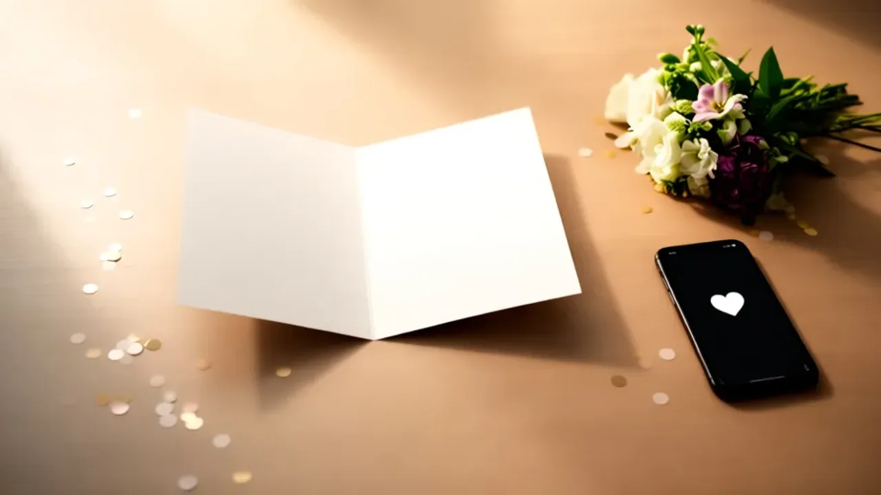 Podziękowania za życzenia urodzinowe: proste, szczere i gotowe wzory Elegancka kartka z życzeniami i telefon na drewnianym stole jako podziękowania za życzenia urodzinowe.