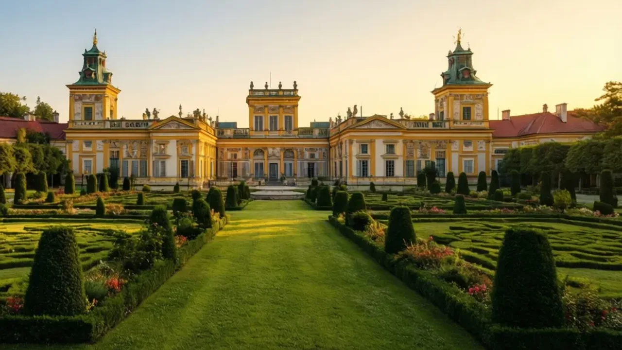 Wilanów: rezydencja Jana III i Muzeum Pałacu Króla Jana III w dzielnicy Widok na barokowy pałac oraz królewski ogród w dzielnicy Wilanów.